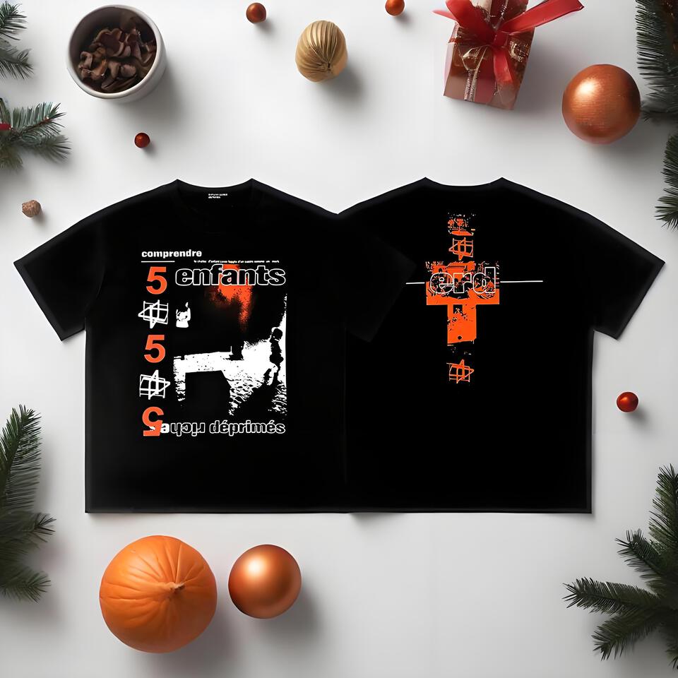 ERD Black Cotton T-Shirt Urban Street Print Unisex Tee