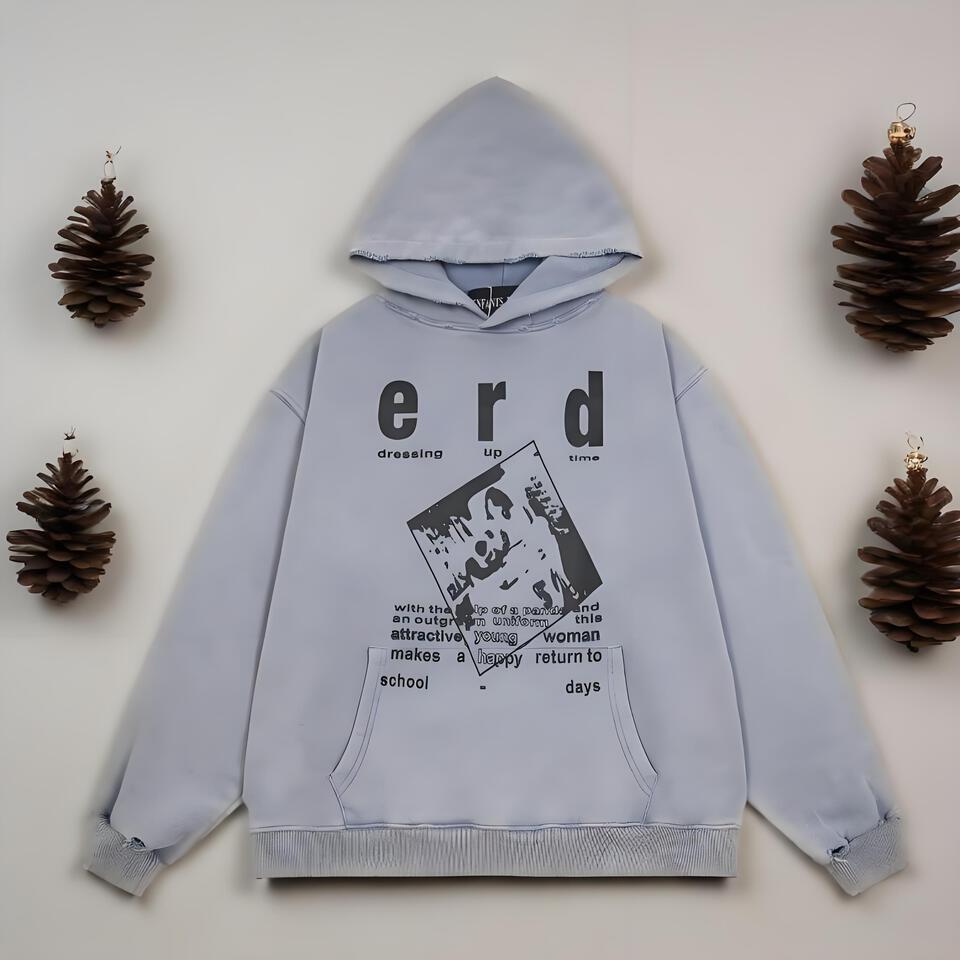 ERD Washed Grey Unisex Hoodie Retro Streetwear