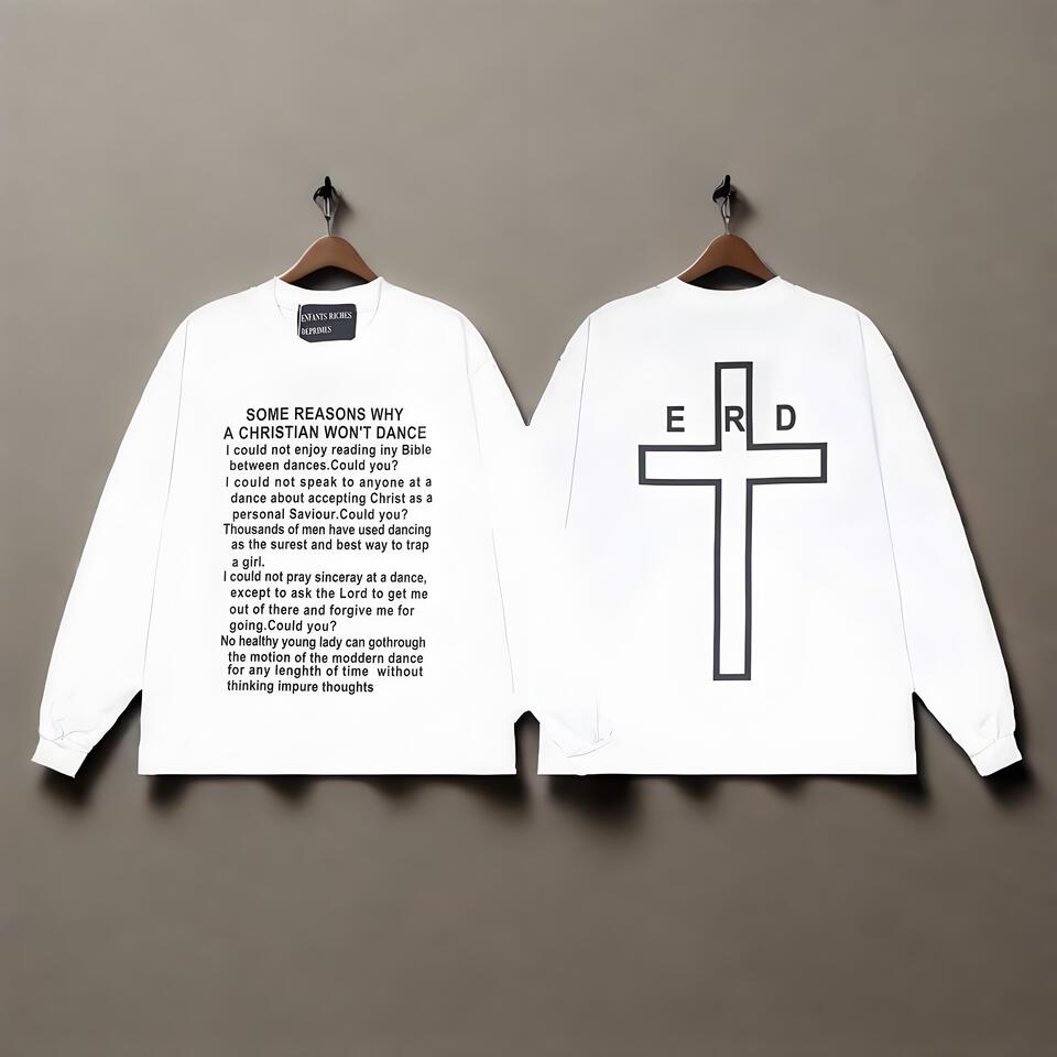 ERD White Cotton Long Sleeve T-Shirt Street Fashion Print
