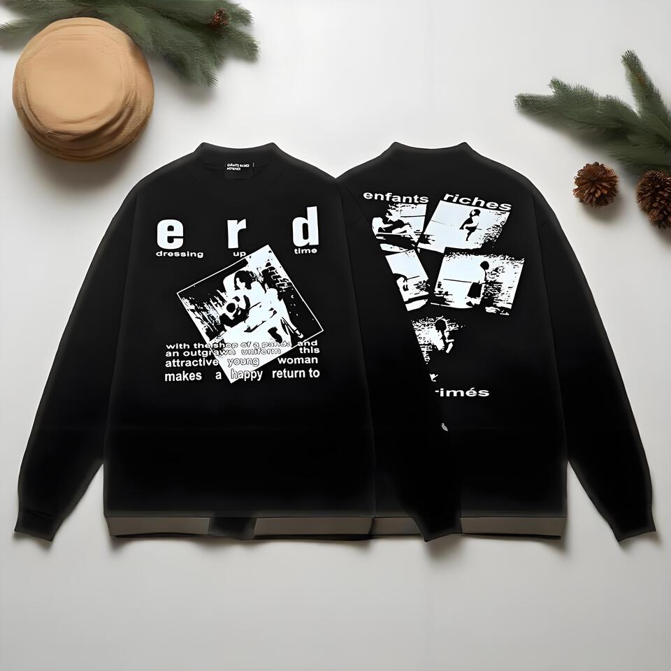 ErdERD Unisex Black Cotton Hoodie Streetwear Graphic Print Sweatshirt