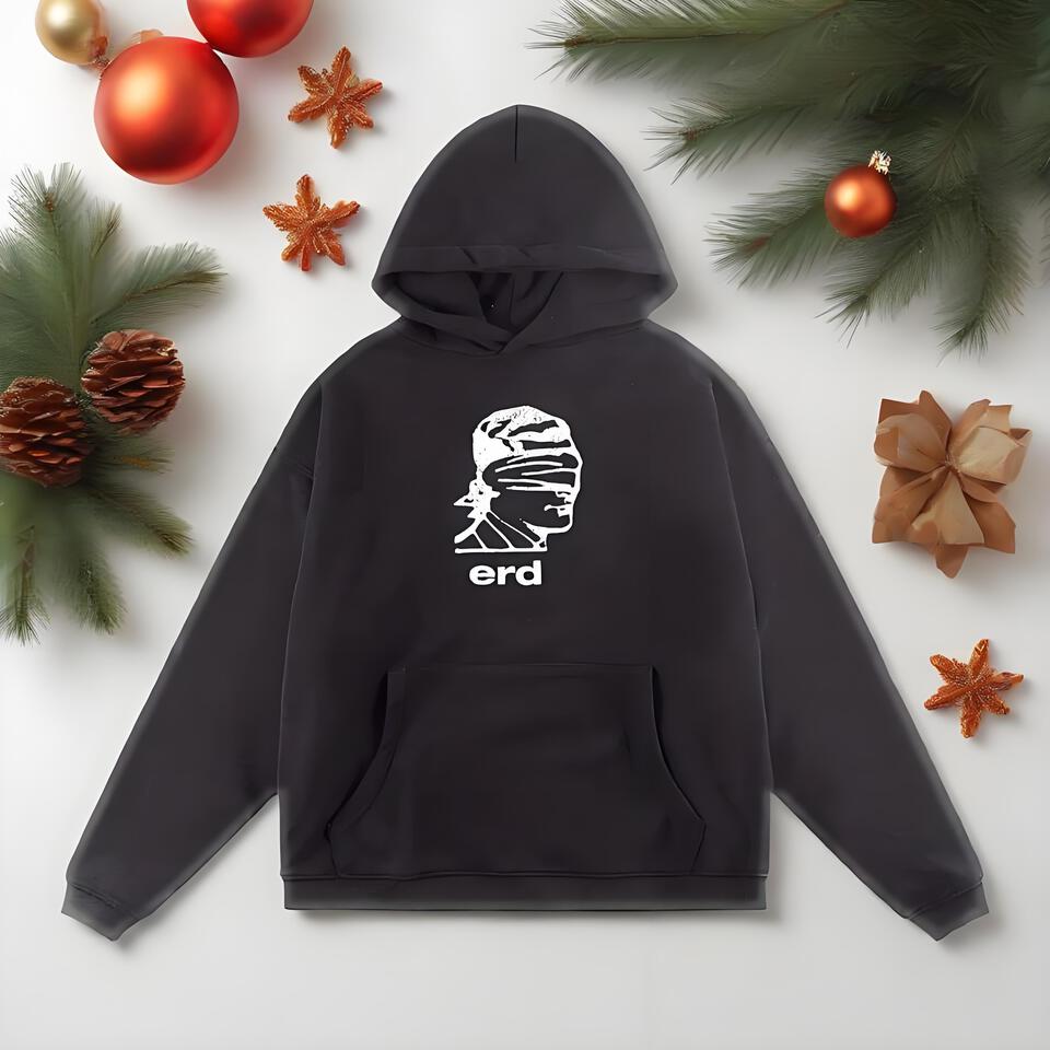 ERDERD Unisex Black Hoodie Streetwear Print Cotton Sweatshirt