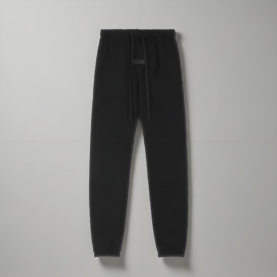 ESSENTIALS Black Cotton-Polyester Cuffed Casual Pants Unisex Streetwear