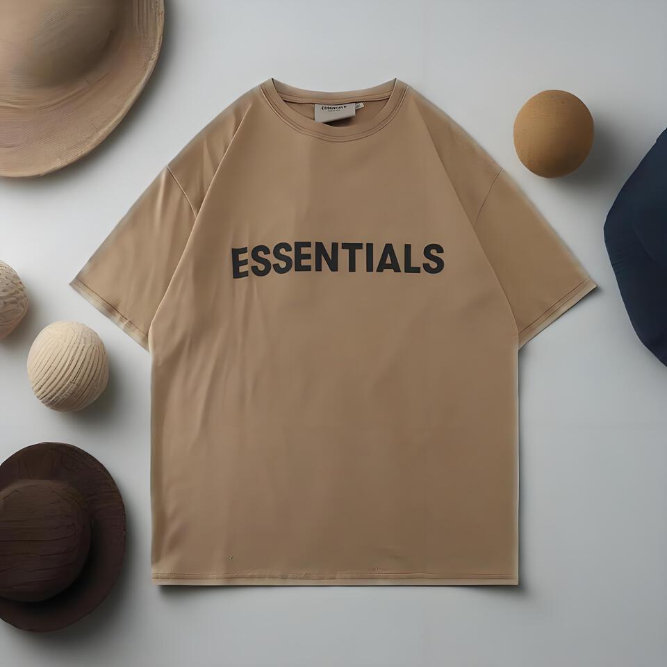 ESSENTIALS Brown Cotton Oversized T-Shirt Unisex Street Style
