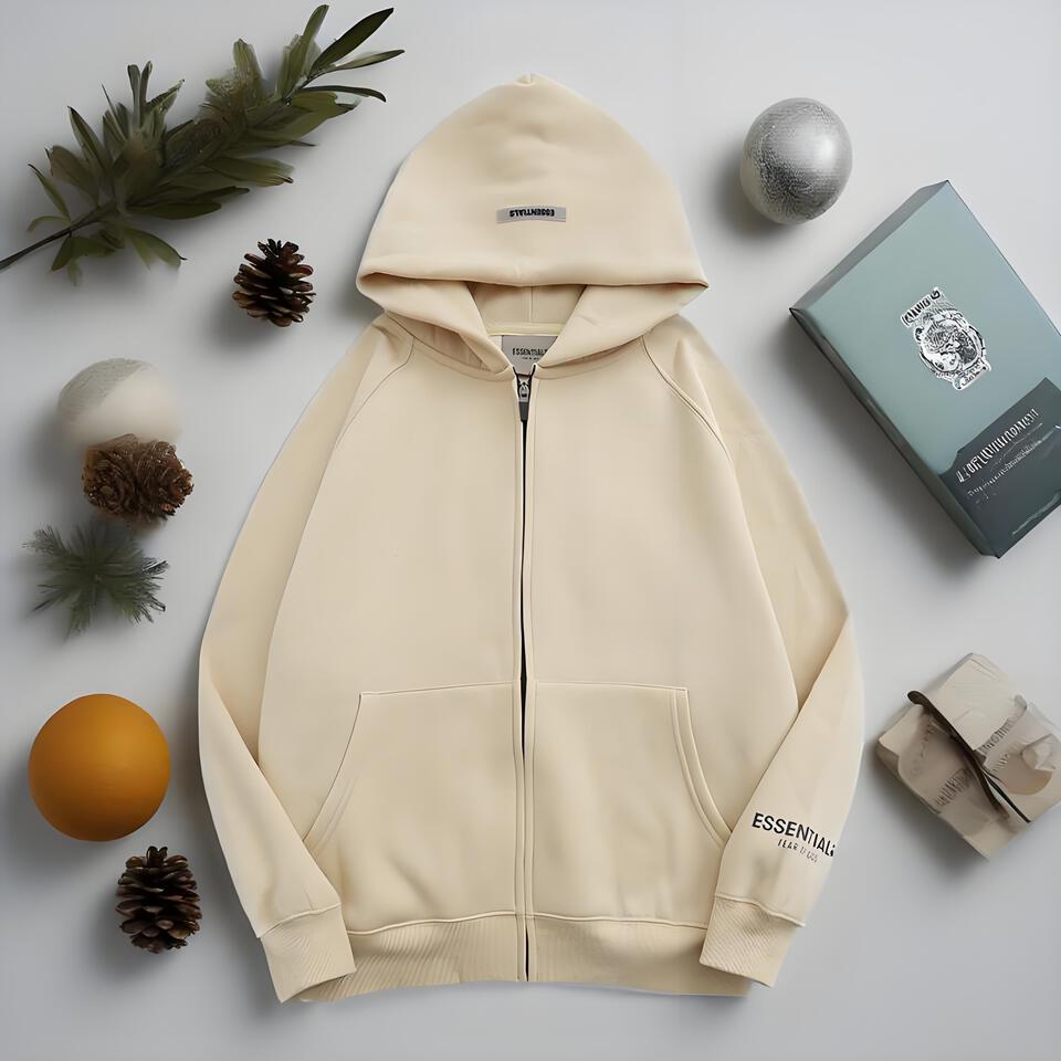 ESSENTIALS Cotton Hoodie Unisex Oversized Streetwear Beige