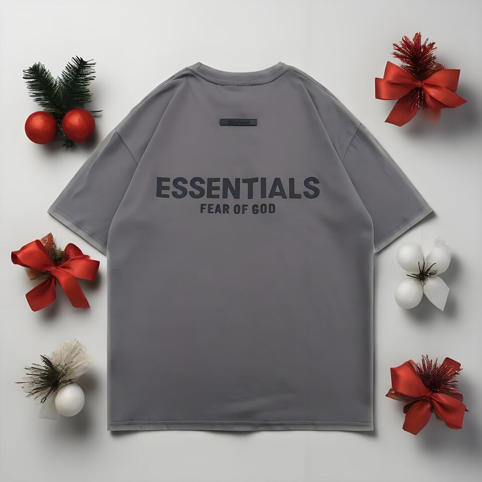 ESSENTIALS Gray Cotton Loose-Fit Short Sleeve T-Shirt
