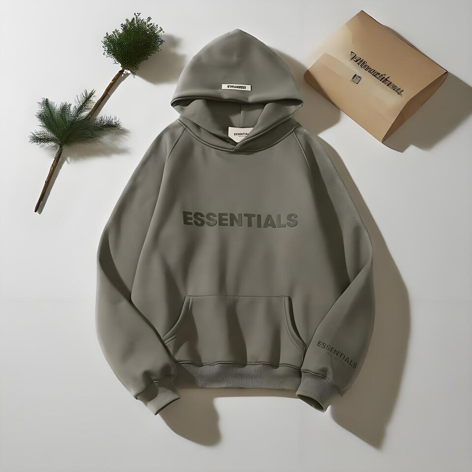 ESSENTIALS Grey Cotton Hooded Sweatshirt