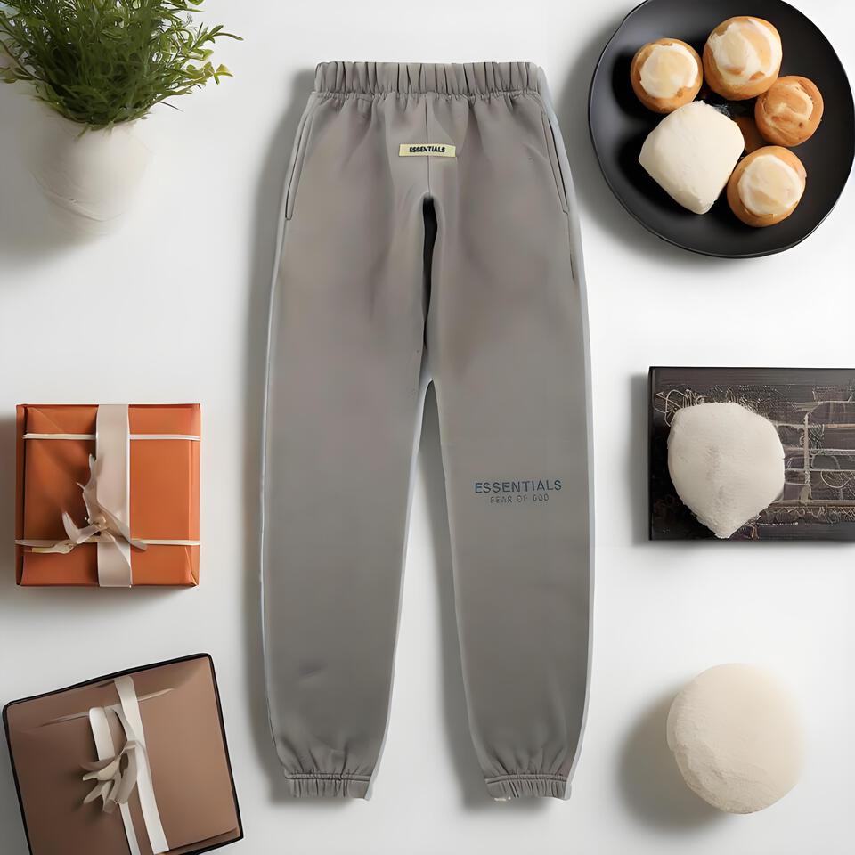 ESSENTIALS Grey Cotton Joggers with Drawstring Ankle Cuffs