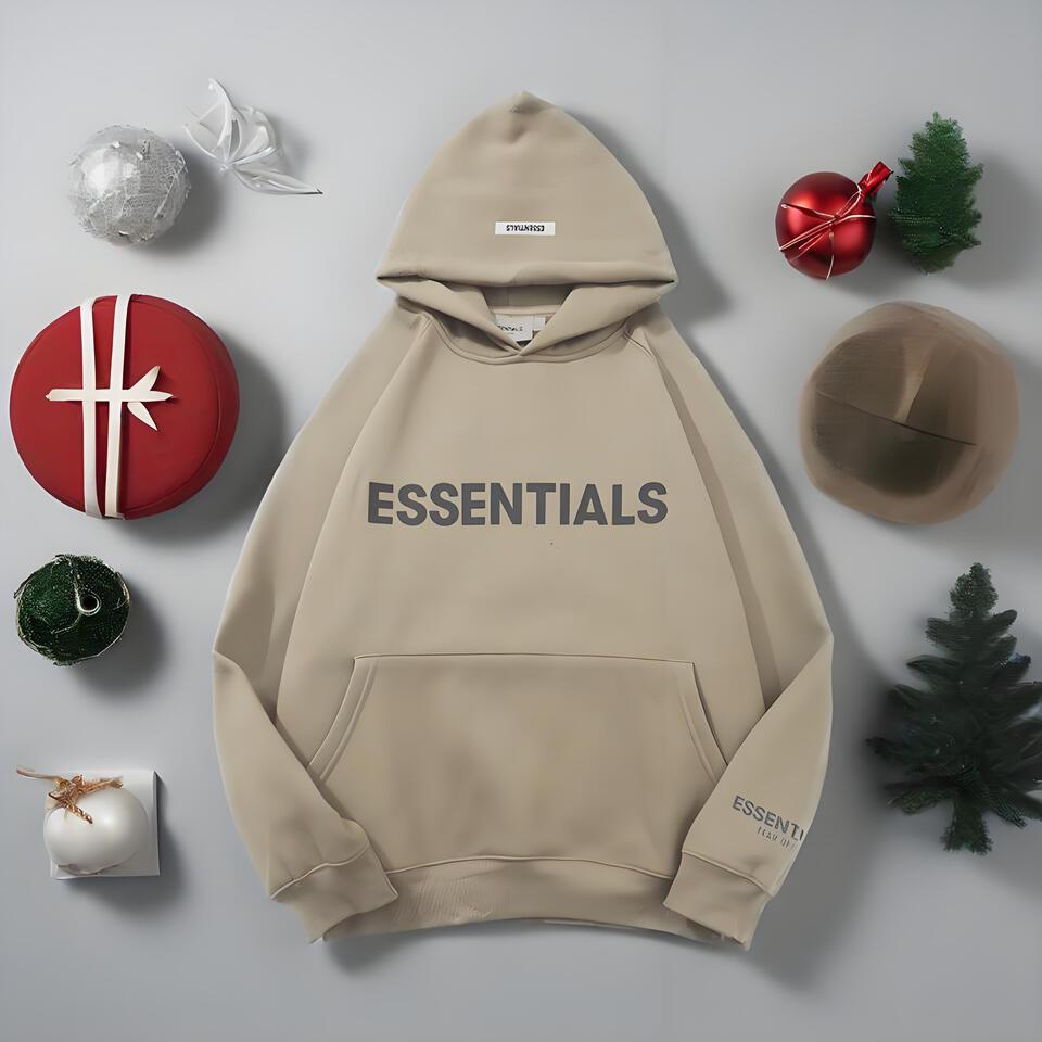 ESSENTIALS Hooded Sweatshirt Unisex Casual Khaki Streetwear