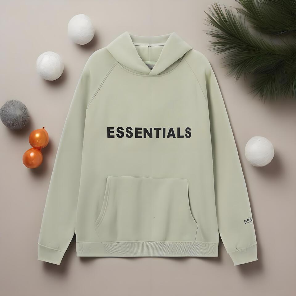 ESSENTIALS Hoodie in Light Gray Green Unisex Streetwear Casual