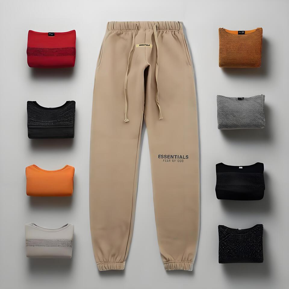 ESSENTIALS Khaki Cotton Cuffed Joggers Unisex Streetwear Pants