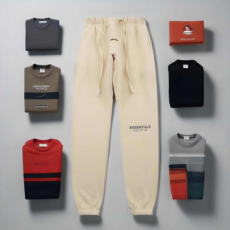 ESSENTIALS Khaki Cotton Tapered Joggers Unisex Streetwear Pants