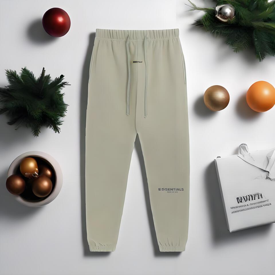 ESSENTIALS Khaki Cotton Tapered Pants Unisex Casual Sportswear