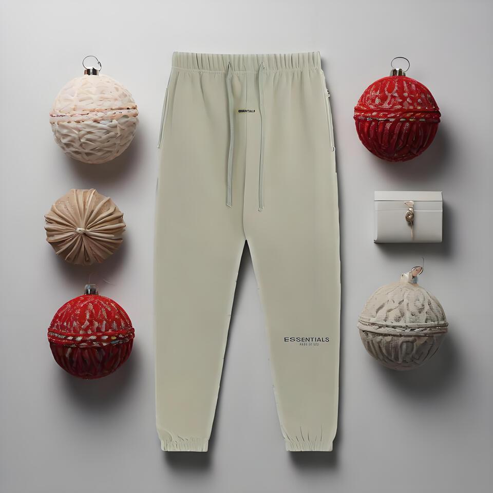 ESSENTIALS Khaki Tapered Cotton Pants Unisex Streetwear Casual