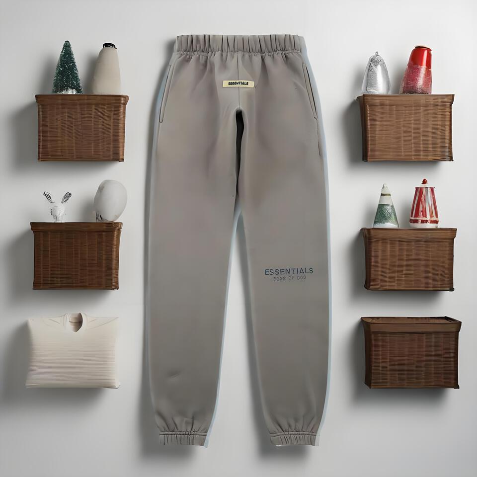 ESSENTIALS Khaki Tapered Pants Cotton Blend Unisex Casual