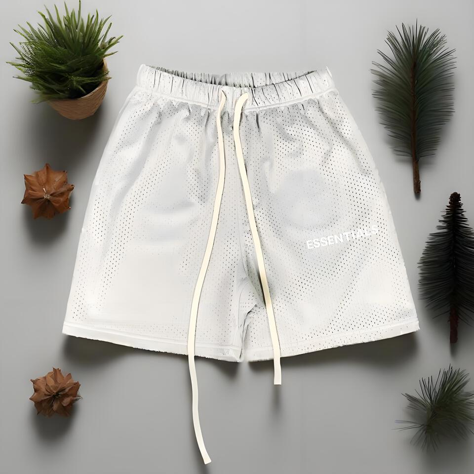 ESSENTIALS Light Gray Mesh Breathable Loose Shorts