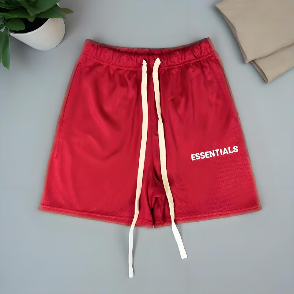 ESSENTIALS Red Mesh Shorts Unisex Breathable Athletic Shorts