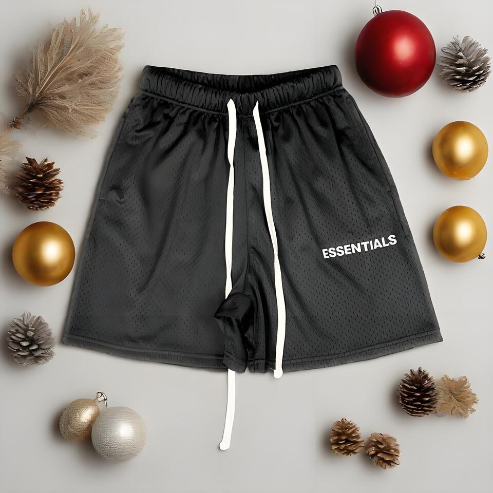 ESSENTIALS Unisex Black Mesh Shorts Streetwear Casual