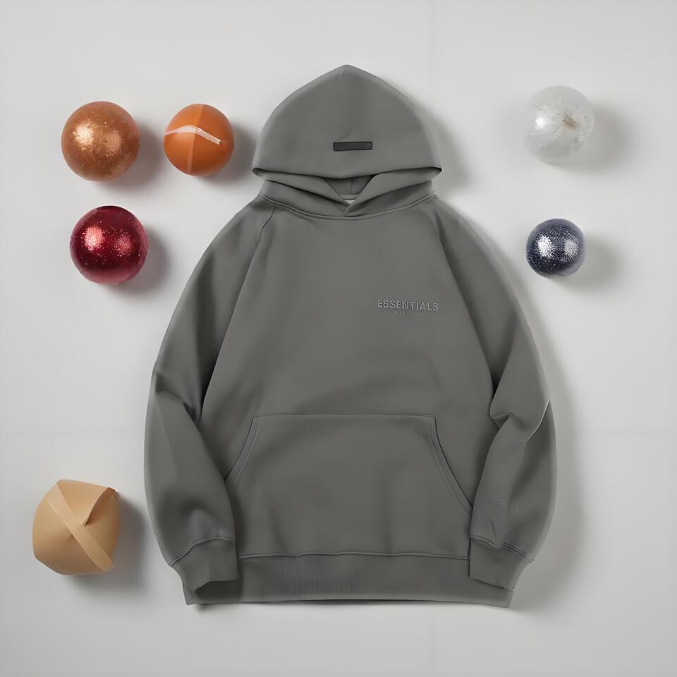 ESSENTIALS Unisex Gray Hoodie Oversized Streetwear Casual Pullover