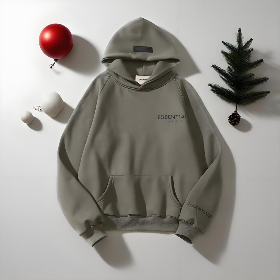 Essentials Unisex Green Cotton Hoodie Streetwear Casual