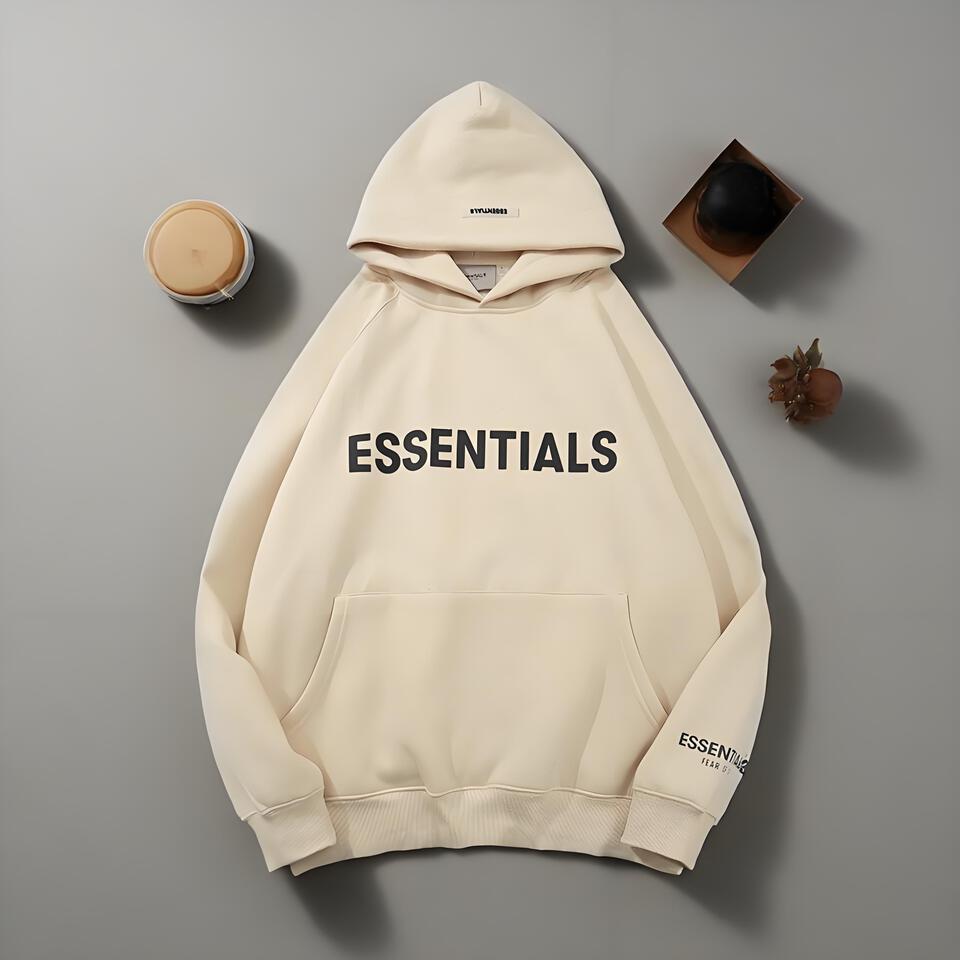 ESSENTIALS Unisex Hoodie White Cotton Streetwear Graphic Print