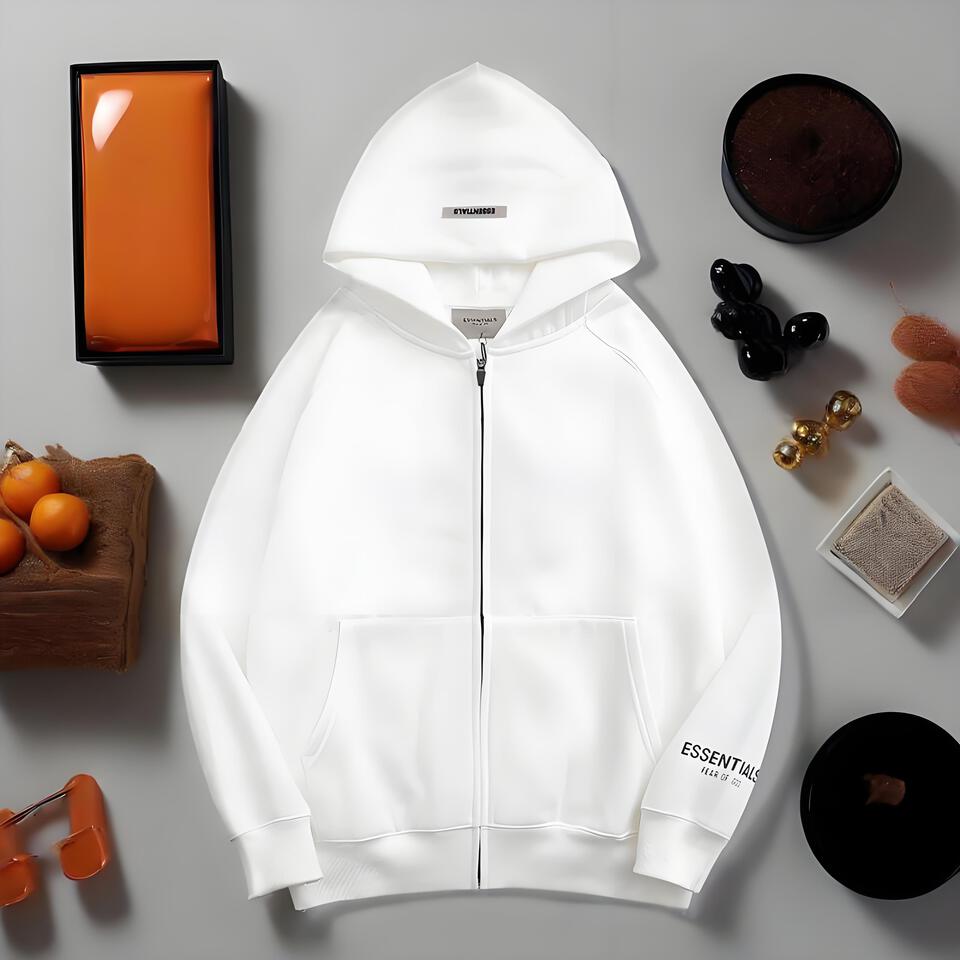 ESSENTIALS Unisex White Cotton Hoodie Streetwear Casual