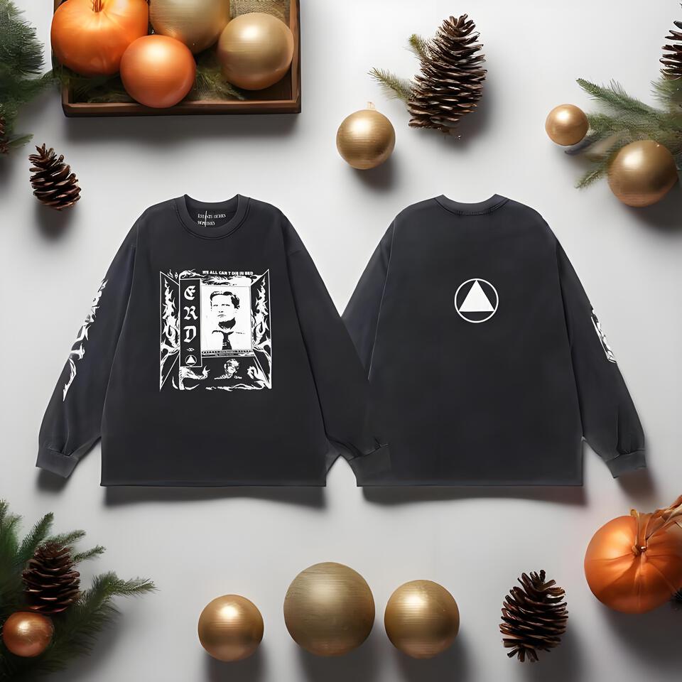 EXODUS Black Cotton Loose Street Print Long Sleeve Tee