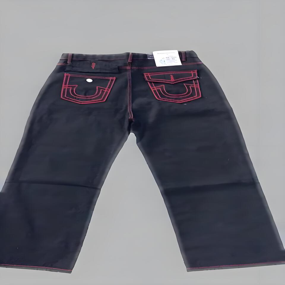 Fashion Center Black Straight Jeans With Red Embroidery