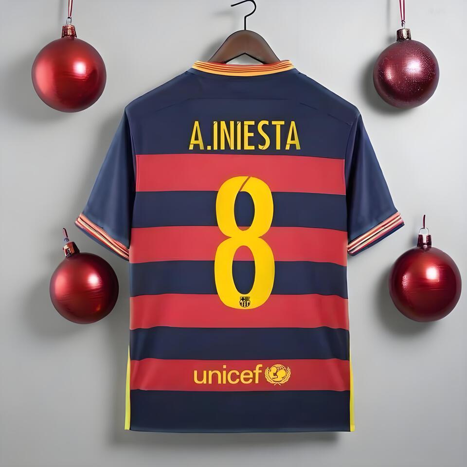 FC Barcelona Iniesta #8 Navy Red Stripe Breathable Soccer Jersey