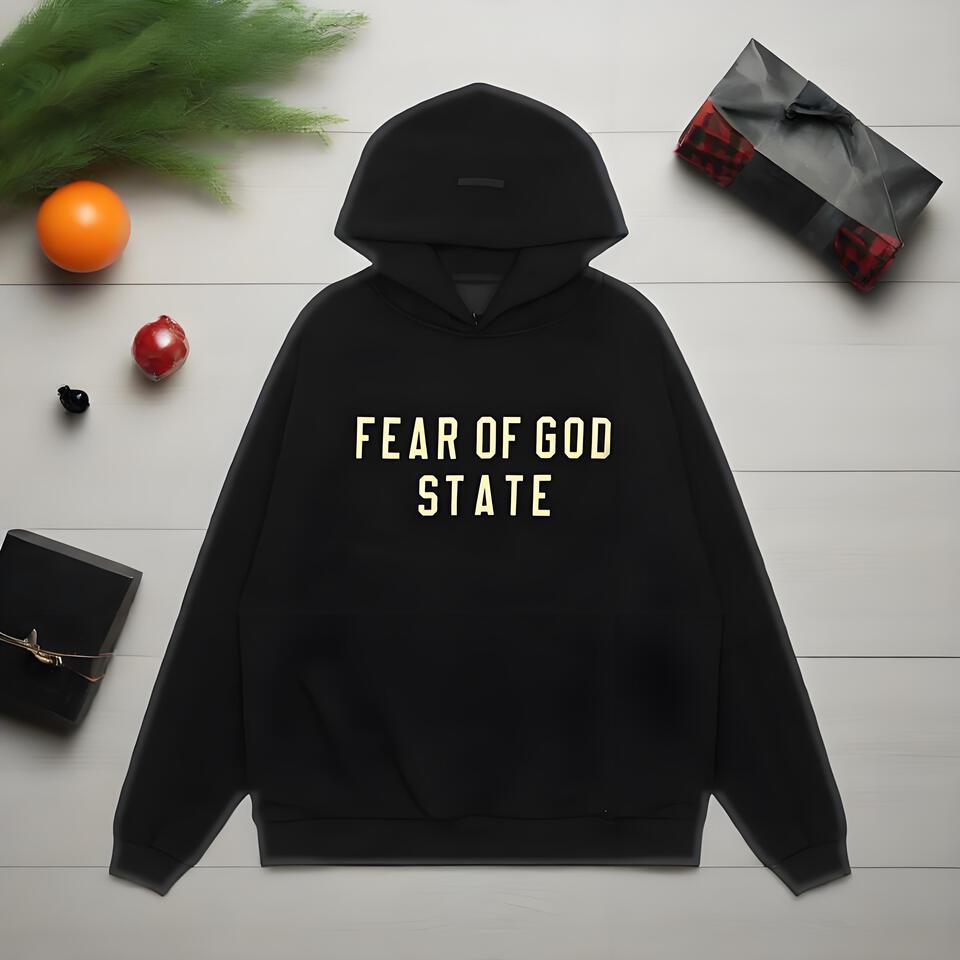 Fear Of God Black Cotton Hoodie Unisex Streetwear
