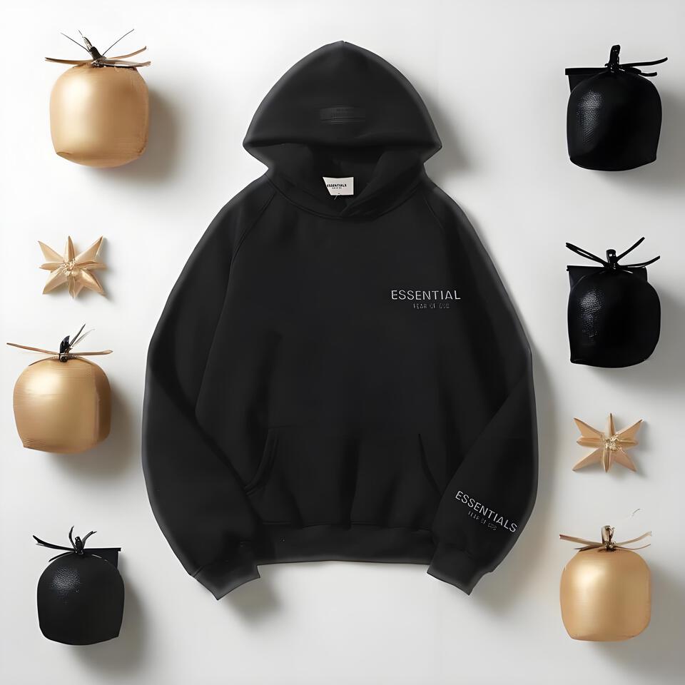 Fear Of God Essentials Black Hoodie Unisex Streetwear Pullover