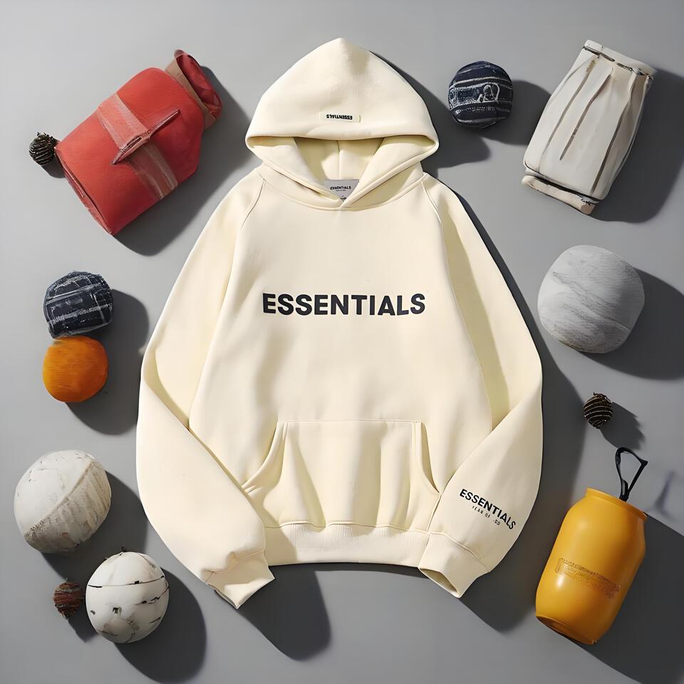 Fear Of God Essentials Cream Hoodie Streetwear Oversized Fit