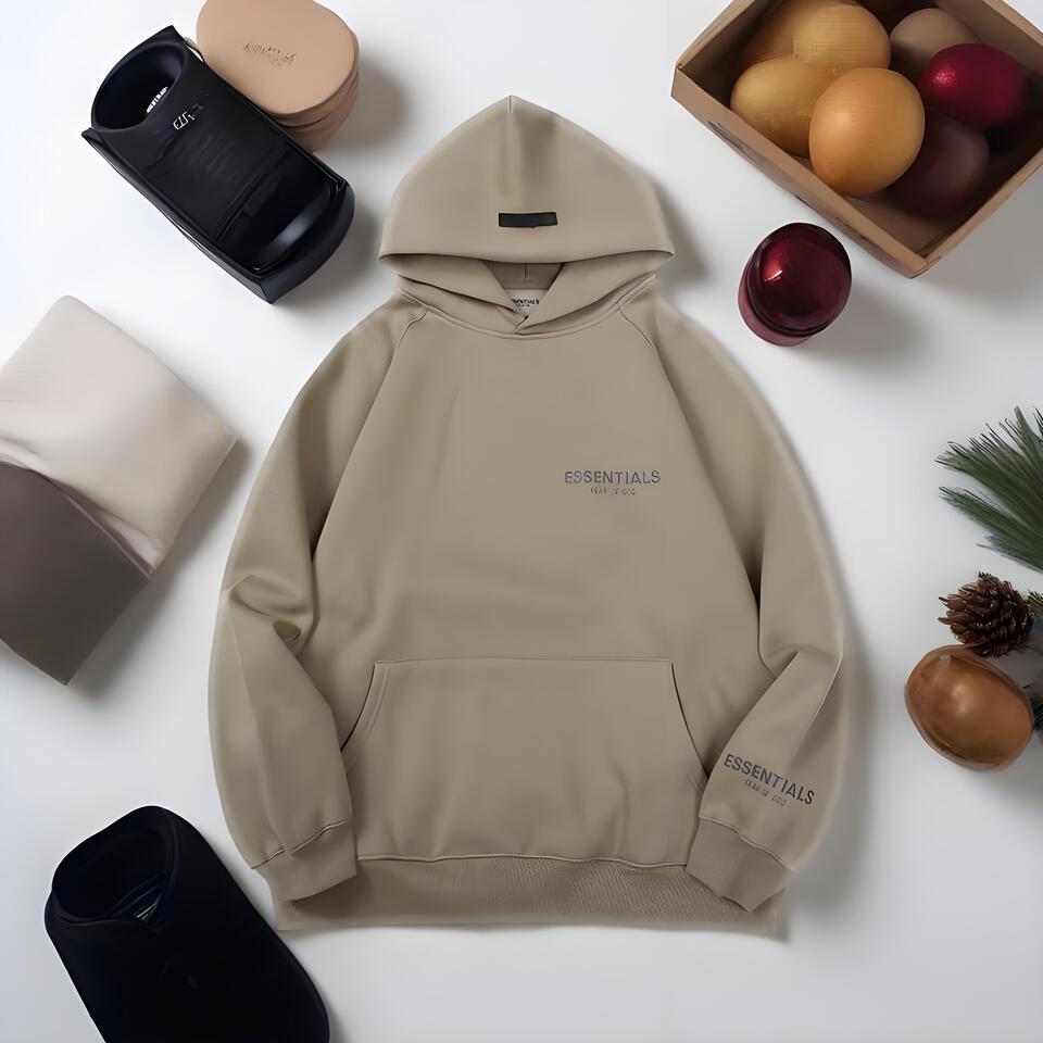 Fear Of God Essentials Khaki Cotton Hoodie Streetwear Loose Fit