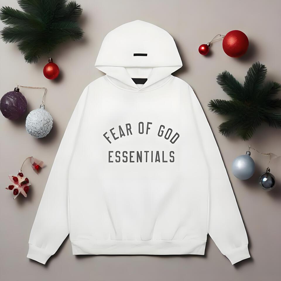 Fear Of God Essentials White Cotton Hoodie Unisex Streetwear