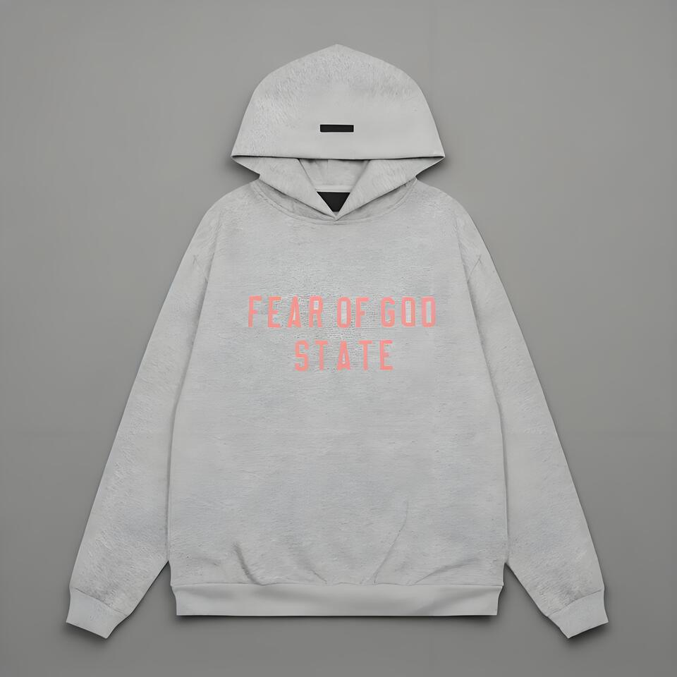 Fear Of God Grey Cotton Blend Hoodie Unisex Streetwear