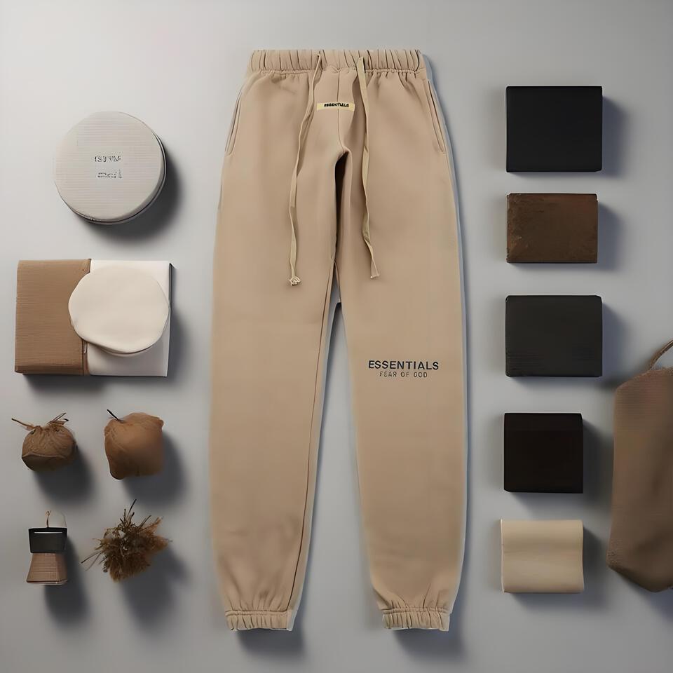 Fear Of God Khaki Cotton Cuffed Joggers Unisex Streetwear Pants