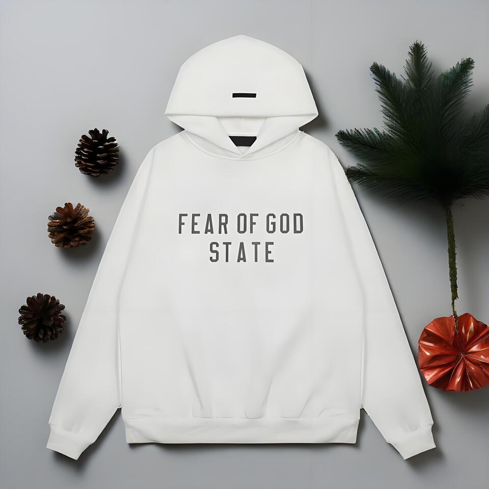Fear Of God State White Cotton Hoodie Unisex Streetwear
