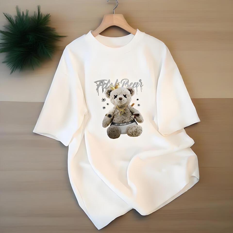 Flash Bear Loose Fit Cotton T-Shirt Unisex Streetwear Graphic Tee