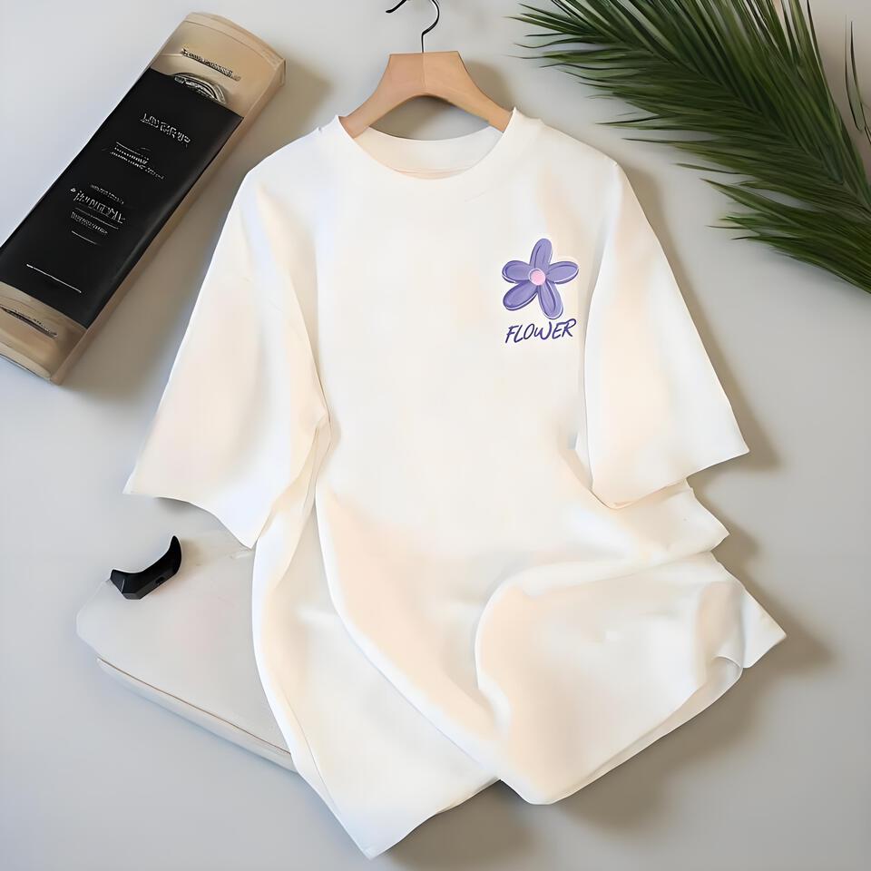 Floral Embroidered White Cotton Oversized T-Shirt Unisex