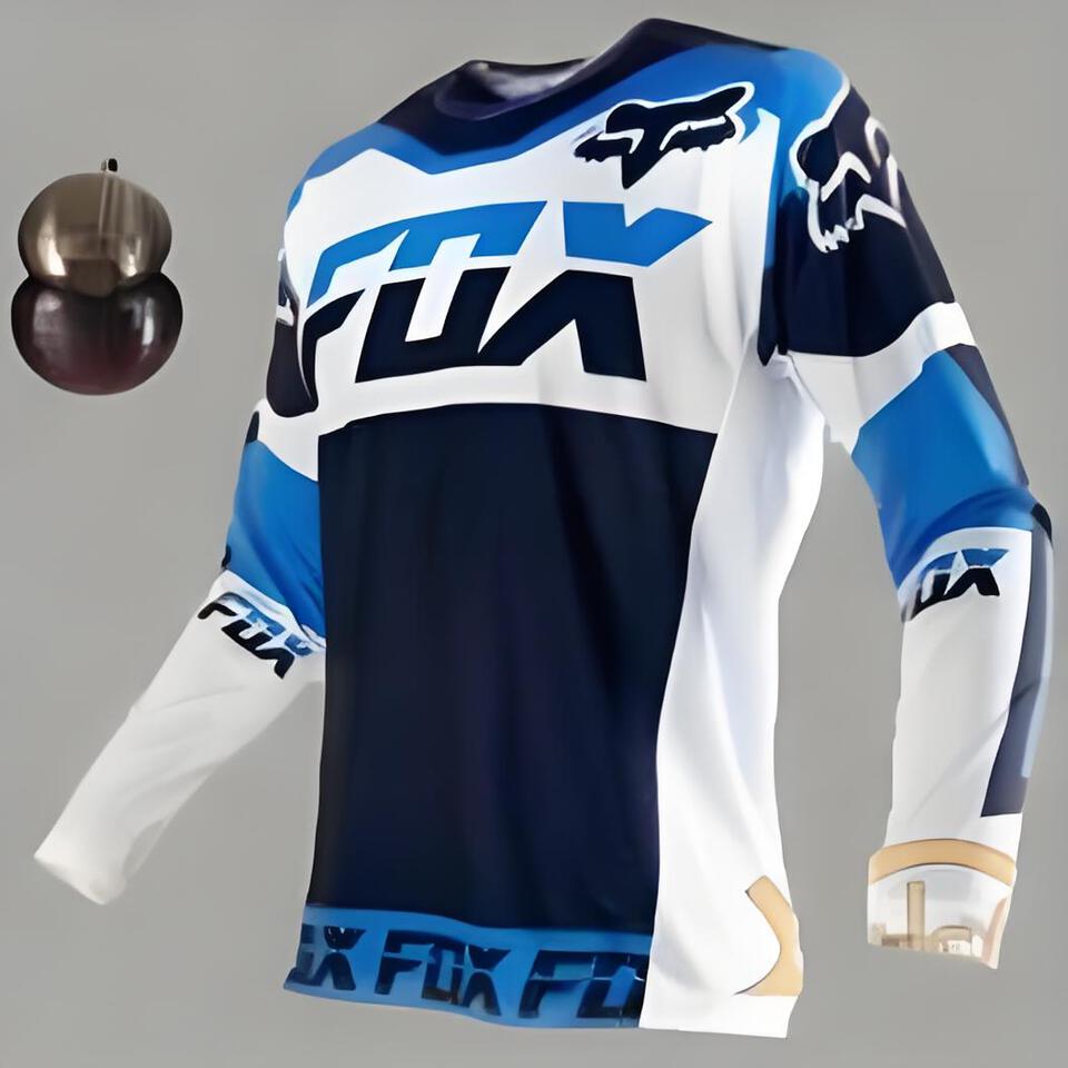 FOX FX Blue White Black Quick-Dry Trail Running Long Sleeve Top
