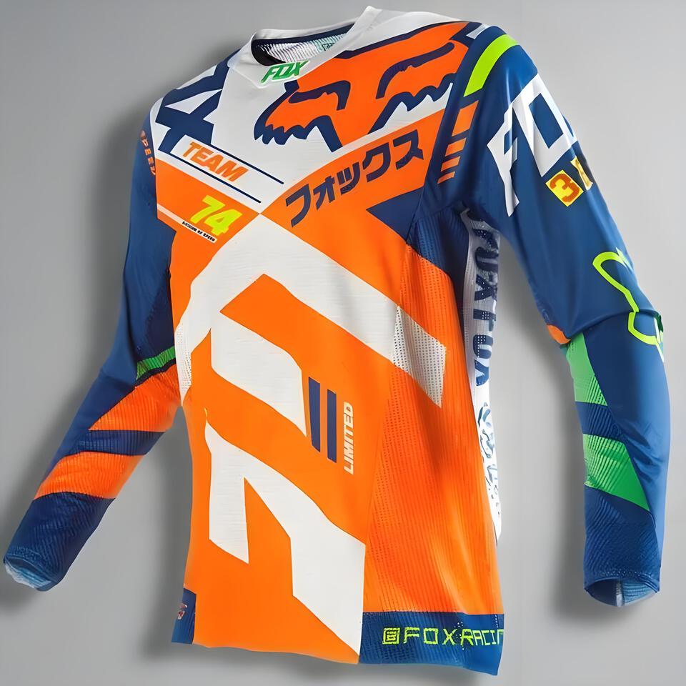Fox Racing Orange Blue White Mesh Quick-Dry Sports Shirt