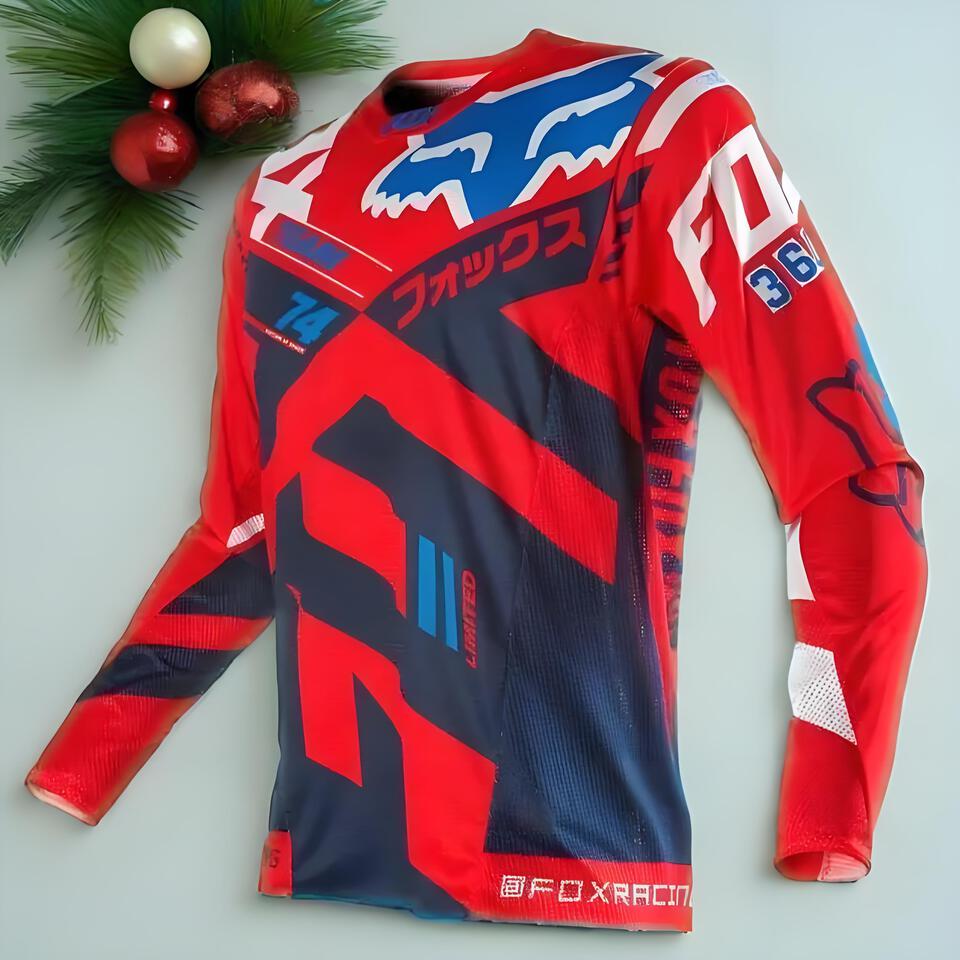 FOX Racing Red Blue Mesh Quick-Dry Sports Shirt
