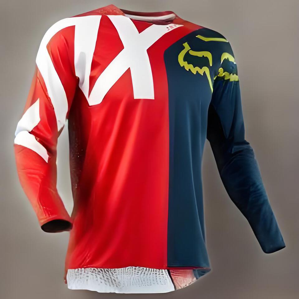 Fox Racing Red Blue Quick-Dry Long Sleeve Top