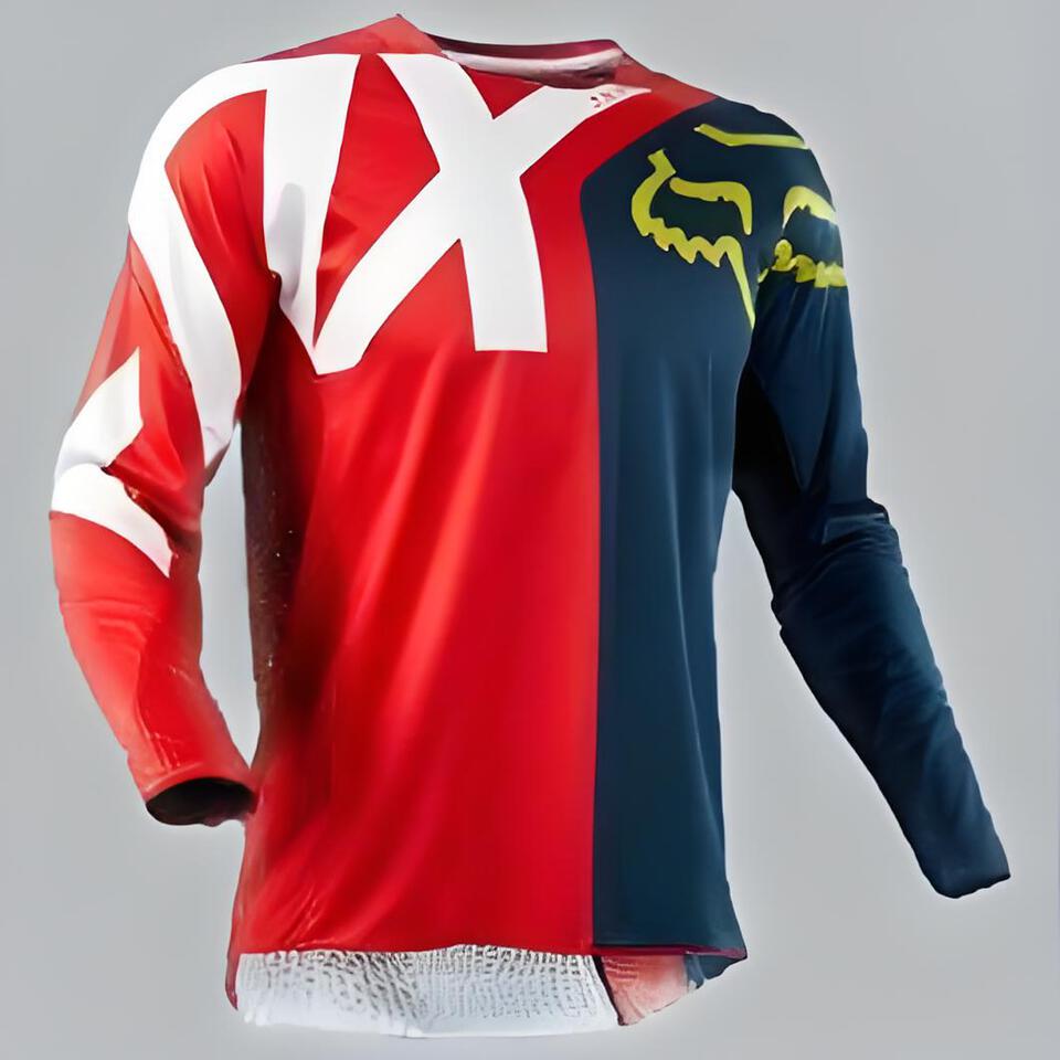 Fox Racing Red Blue White Quick-Dry Sports Long Sleeve Shirt