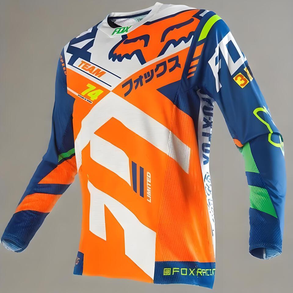 FOX TEAM 74 Orange Blue White Green Mesh Long Sleeve Top
