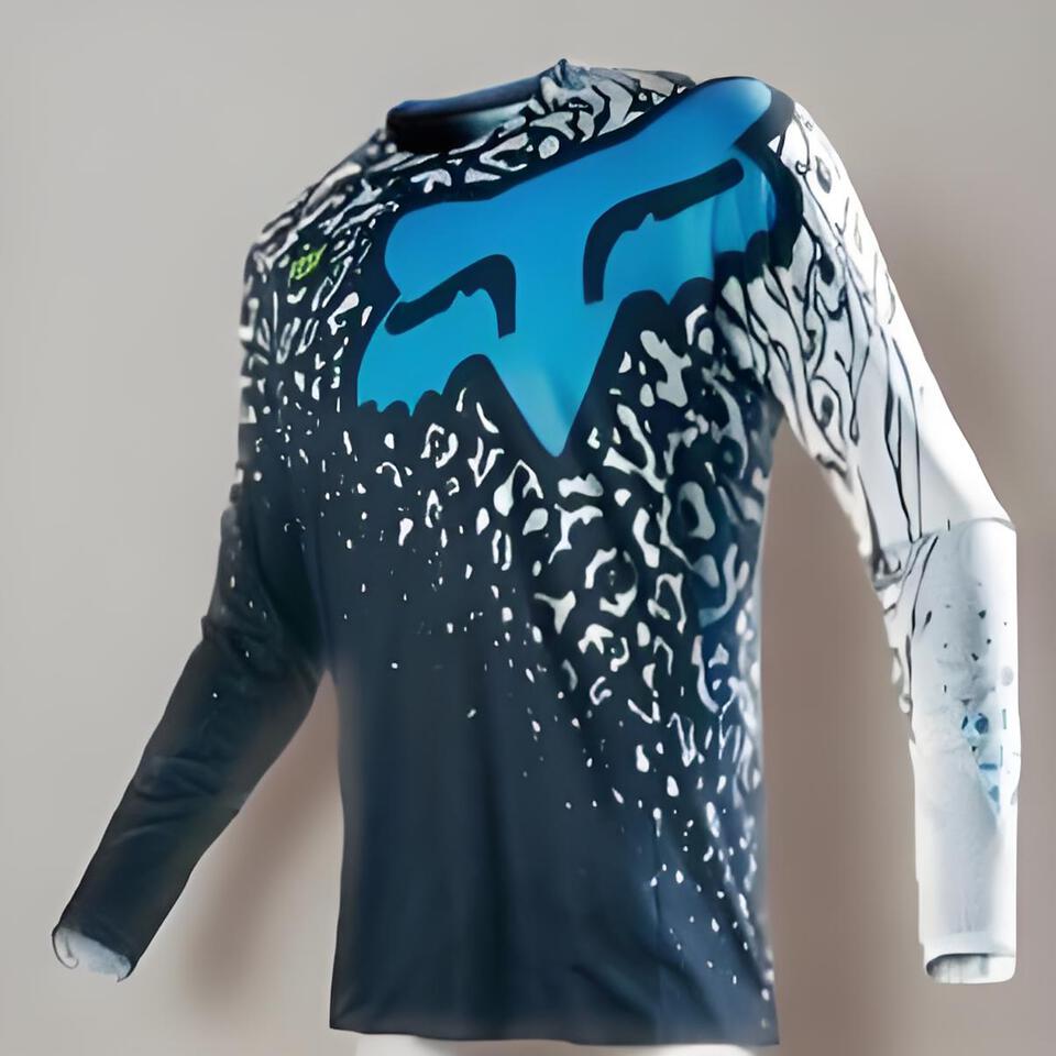 FoxFox Deep Blue Gradient Leopard Print Quick-Dry Sports Long Sleeve T-Shirt