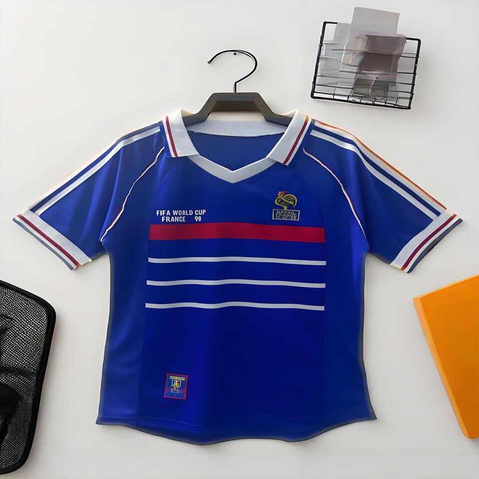France 98 Retro Blue Soccer Jersey - Vintage Football Shirt Classic Retro Look
