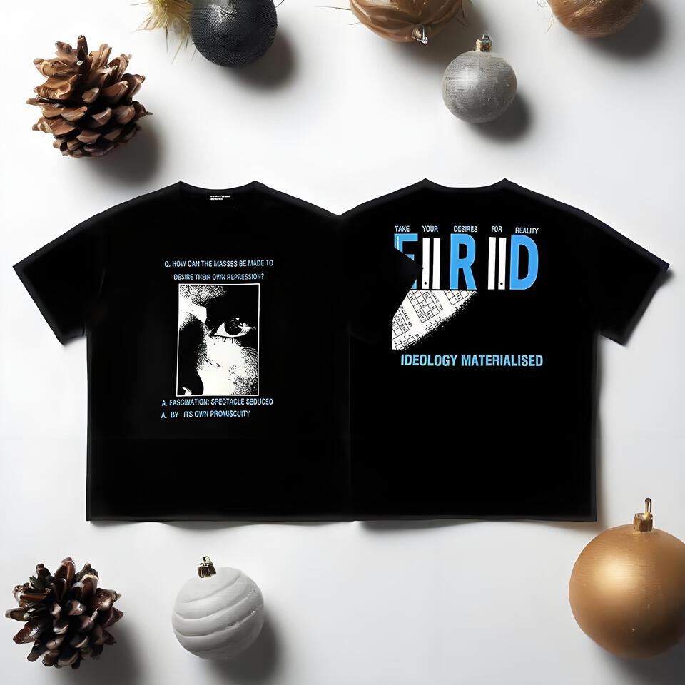 Frid Black Cotton Crew Neck Tee Unisex Street Style Print