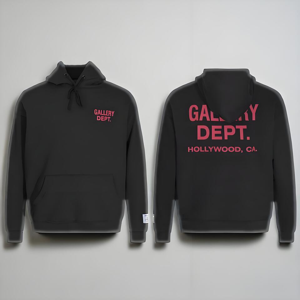 Gallery Dept Black Cotton Hoodie Streetwear Fashion