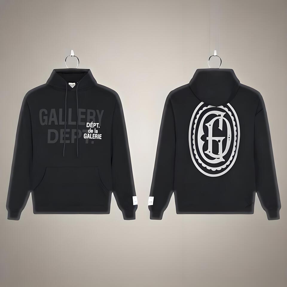 Gallery Dept Black Cotton Hoodie Unisex Streetwear