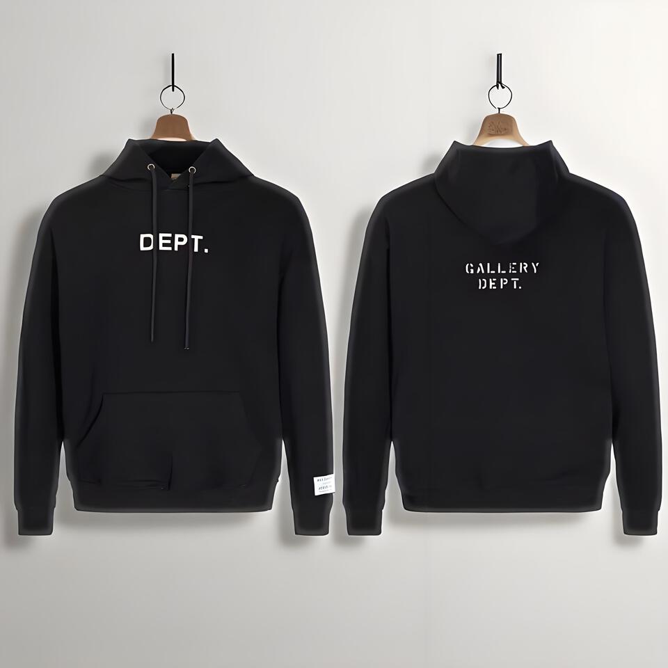 Gallery Dept Black Cotton Hoodie Unisex Streetwear